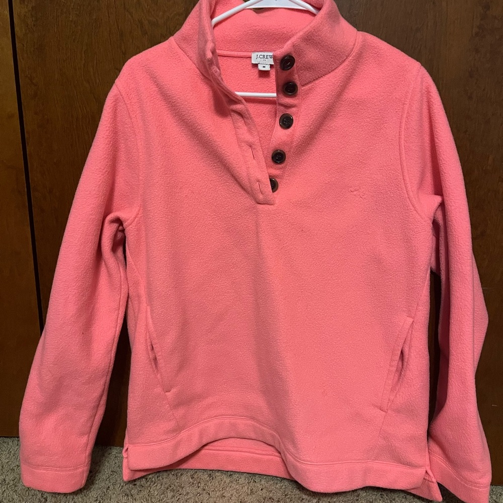 J. Crew Coral Fleece Pullover with Button Detail